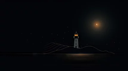Foto op Aluminium  a lighthouse on a hill at night with the moon in the sky.  generative ai © Anna
