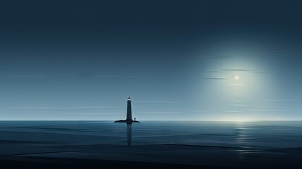  a lighthouse in the middle of a body of water at night.  generative ai