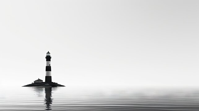  a black and white photo of a lighthouse in the ocean.  generative ai