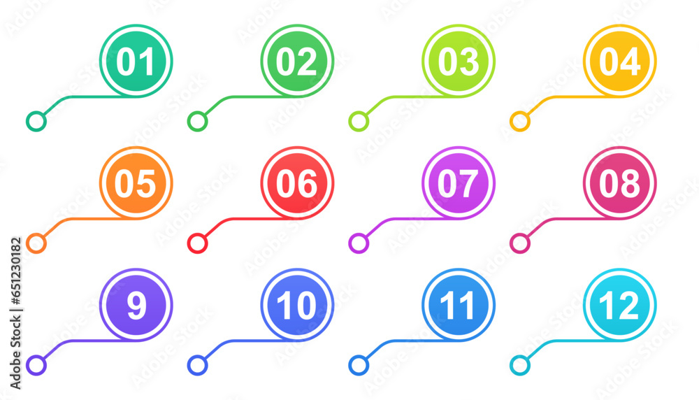 Poster bullet numbers. infographic buttons and points. icon with numbers from 1 to 12. 3d pointers for prom