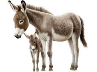Donkey with Foal, Transparent Background