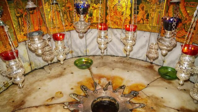 Birth place of Jesus, Star of Bethlehem, Church of the Nativity, Bethlehem, West Bank, Israel.