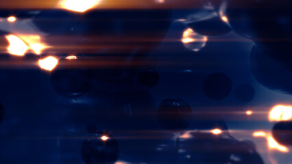 glowing blue slime tender elements particles - dark bokeh background - abstract 3D illustration