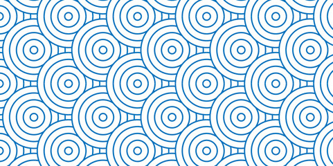 Seamless geometric ocean spiral pattern and abstract circle wave lines. blue seamless tile stripe geomatics overlooping create retro square line backdrop pattern background. Overlapping Pattern.