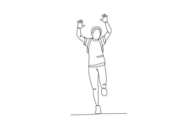 A student goes to school happily. International students day one-line drawing