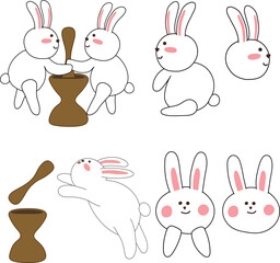 한국 고유의 명절- 떡방아 토끼 모음 © mellohoyang