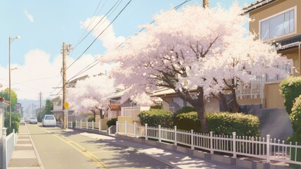 閑静な住宅街の桜　Generative AI