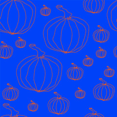 Seamless abstract pattern with pumpkins. Orange, blue colors. Vector. Halloween. Design for textile fabrics, wrapping paper, background, wallpaper, cover.