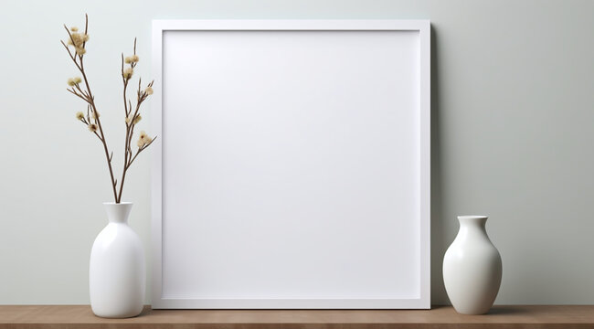 Canvas print: Three empty vertical picture frame mockup in bright modern room
