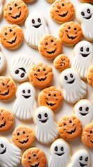 Fototapeta premium A table topped with lots of decorated halloween cookies. Imaginary Halloween sweets.