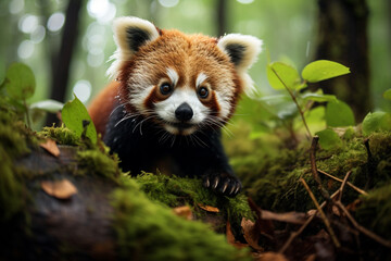 Fototapeta premium photo of a lush and biodiverse forest ecosystem where redheaded pandas thrive, underscoring the importance of preserving their natural habitat for future generations
