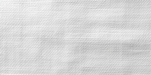Fabric canvas woven texture background in pattern light white color blank. Natural gauze linen, carpet wool and cotton cloth textile textured as clean empty for decoration text. Grey sack material - obrazy, fototapety, plakaty