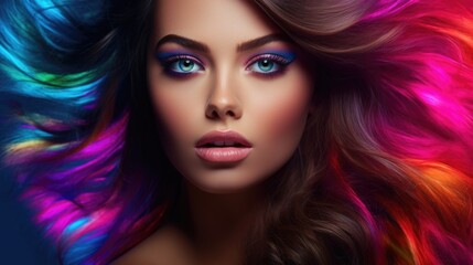 Beauty portrait of a supermodel with bright smokey eye makeup. Beautiful eyes. Feather accessories.