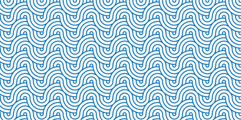 Seamless geometric ocean spiral pattern and abstract circle wave lines. blue seamless tile stripe geomatics overlooping create retro square line backdrop pattern background. Overlapping Pattern.