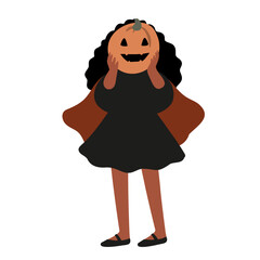 Set of Happy Halloween illustrations, Characters in costume vector clipart, kids witch ghost skeleton pet cat dog pumpkin face bat spider, Flat style images.