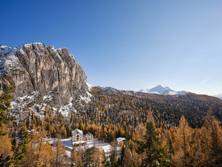 Nuvolau Group, Cima Gallina near Lagazuoi, Cortina d'Ampezzo, Veneto, Italy, Europe. Panoramic view of the Dolomites, in the background Monte Civetta.
