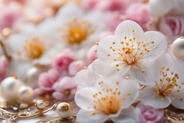 Luxurious wedding decor elements with elegant sakura flowers.
