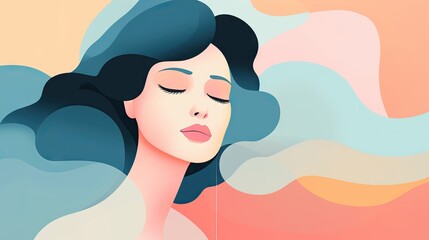  a woman with her eyes closed and her hair blowing in the wind.  generative ai