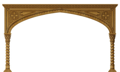3D illustration. Wide Gothic arch portal made of wood. Background or frame