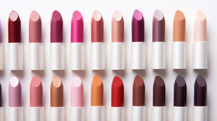 Lipstick Spectrum: Diverse Color Palette Set on a Clean Soft White Canvas Background