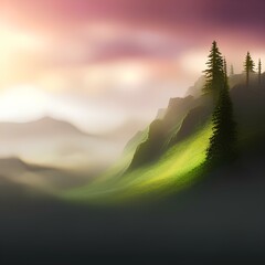 Misty mountain landscape. Fantasy Backdrop