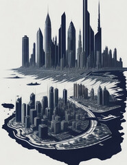 Illustration of the city of Dubai a monochromatic vintage double exposure 2