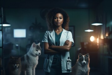 Black Female Veterinarian Professional Job Expertise Workplace Background Generative AI - obrazy, fototapety, plakaty