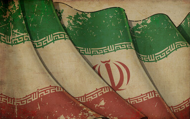 Old Paper Print - Waving Flag of Iran