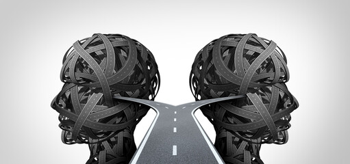 Psychological Direction and Bipolar spectrum or Mood swings and multiple personality emotional roller coaster as roads representing life decision Mental Health awareness