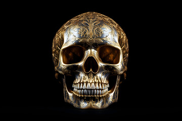 Obraz premium Tag der Toten Schädel Design mit Schnitzereien Gravur Designs menschlicher Totenkopf Schwarz Gold Bronze