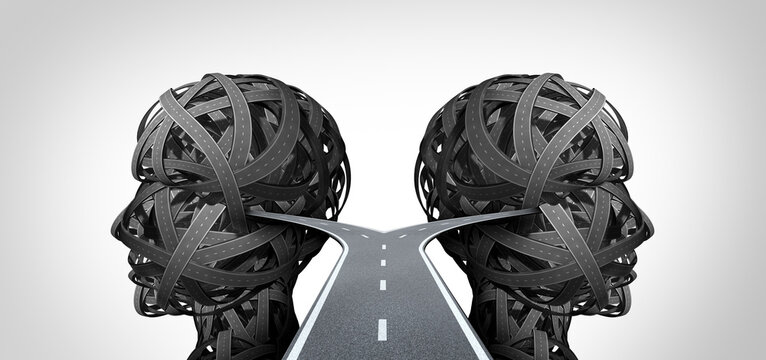 Psychological Direction and Bipolar spectrum or Mood swings and multiple personality emotional roller coaster as roads representing life decision Mental Health awareness