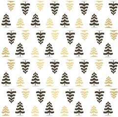 Christmas tree gold and black seamless pattern. Winter Noel print, New year holidays golden decoration, fir tree background, wallpaper, wrapping paper design, gift wrap.