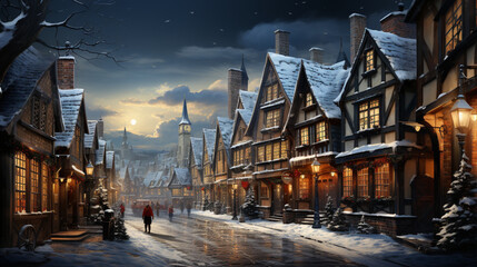 Fototapeta na wymiar Charming Snow-Covered Christmas Village