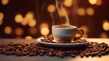 award wining photo of cofee and beans copy space.Generative AI