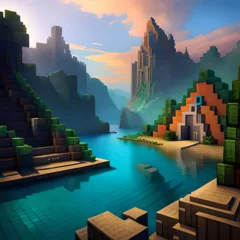 Foto auf Acrylglas Minecraft Beneath the Waves: Exploring the Colorful Coral Caverns in Minecraft