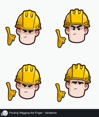 Construction Worker - Expressions - Negative - Pouting Wagging the Finger - Variations