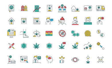 Marijuana and cannabis icons Set of Marijuana leaf. Drug consumption. Marijuana Legalization. Isolated vector illustration.