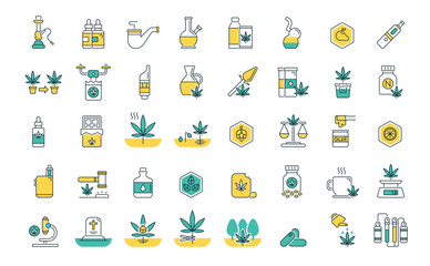 Cannabidiol. Marijuana. Smoking cannabis, related line icon set,  vector signs and symbols collection.
