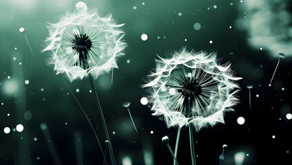Obraz premium a white dandelion flower with water droplets