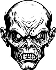 Vintage Zombie Head, Monster Head, Illustration