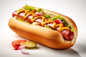 Delicious hot dog with mustard