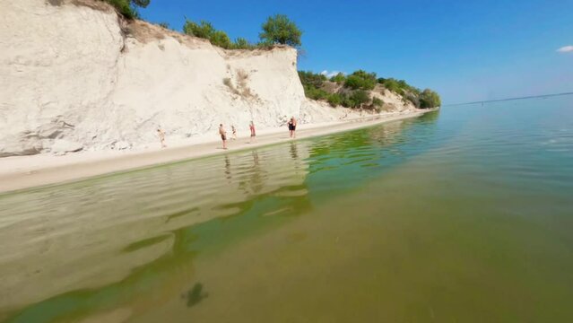 Ukraine, View from the mountain Pivikha on the Kremenchuk water reservoir near Svitlovodsk, Kirovograd region, Ukraine. Natural background in a sunny summer day.