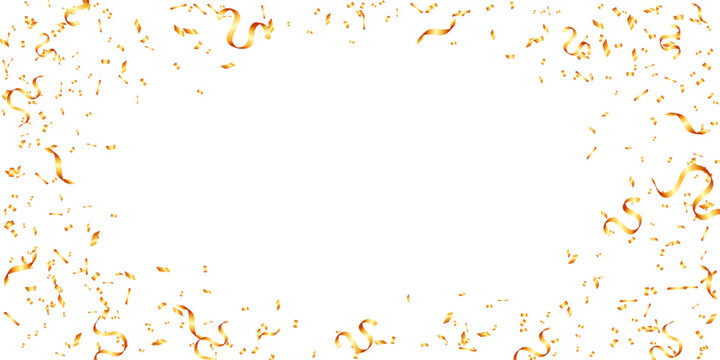 frame shiny golden confetti and tinsel isolated festive transparent background vector illustration. for surprise party, celabration, carnival, birthday, casino and holiday