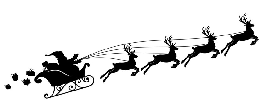 deers sledge and santa claus silhouette vector