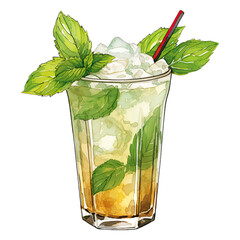 Mint iced tea or a mint julep drink in a glass, isolated - obrazy, fototapety, plakaty