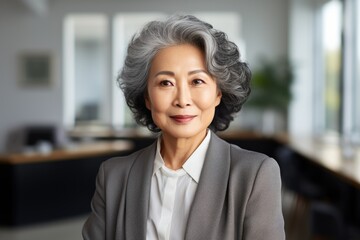 Beautiful gorgeous business 50 year old beautiful middle aged woman with gray hair in her office