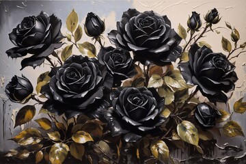 oil painted black roses background, painted flowers