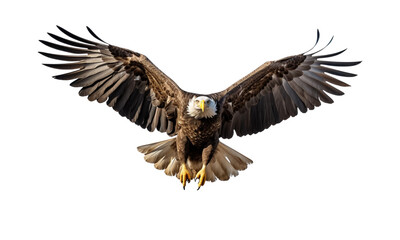 Fototapeta premium The posture of an eagle spreading its wings and flying is majestic, its claws are sharp. The background is transparent.