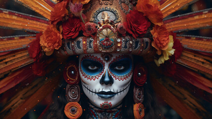 Fototapeta premium Portrait of a Beautiful Woman Día de los Muertos, Day of the Dead festival