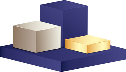 Purple cube pedestal empty isolated on purple background. Vector podium for product demonstration.